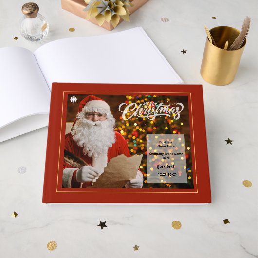 Livre D'or Joyeux Noël Père Noël Logo d'affaires personnalisé (Recto ouvert)