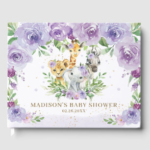 Livre D'or Jungle Animal Chic Purple Baby shower Floral