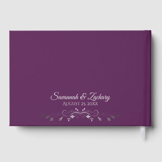Livre D'or Lacy Silver Filigree Elegant Plum Purple Wedding (Verso)