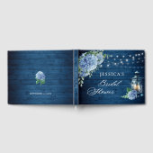 Livre D'or Lanterne Hydrangea Bleue Mariage Bois Navy (Complet)