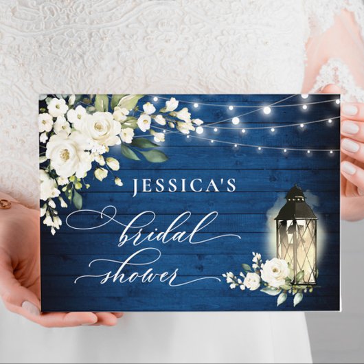 Livre D'or Lanternes en bois Royal Blue avec Roses Blanches p