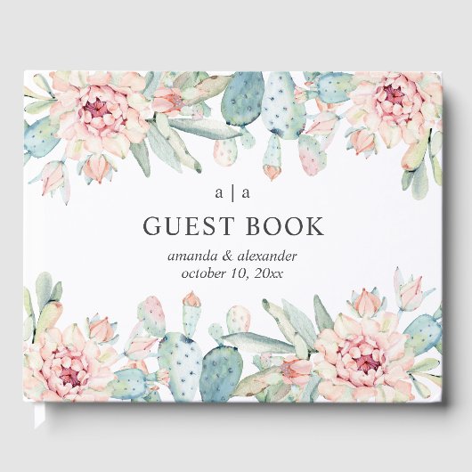 Livre D'or L'aquarelle succulent mariage. Cactus à fleurs ros (Recto)