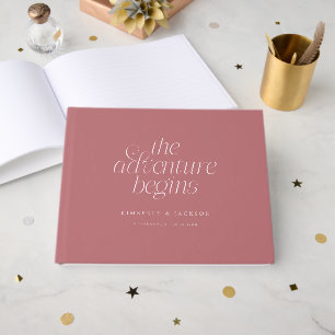 Livre D'or L'Aventure Commence Rose Poussiéreux Mariage