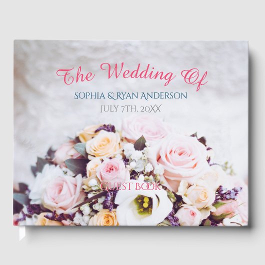 Livre D'or Le Mariage De, Noms & Date, Bouquet Fleur (Recto)