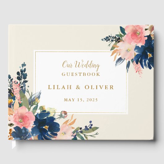 Livre D'or L'élégance sauvage | Navy Blush & Gold Mariage (Recto)