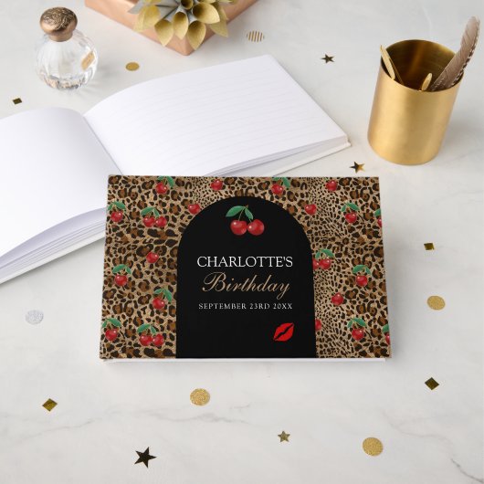 Livre D'or Leopard Cheetah Animal Print Red Cherry Pattern (Recto ouvert)