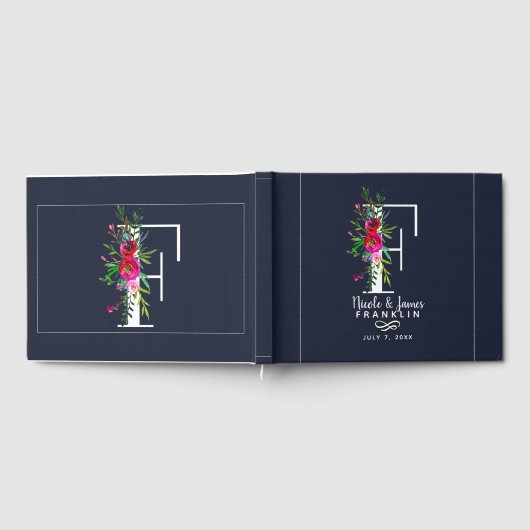 Livre D'or Lettre F Monogramme initial Nom floral Mariage (Complet)