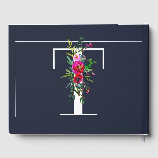 Livre D'or Lettre T Monogramme initial Nom floral Mariage (Verso)