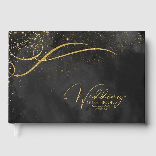 Livre D'or Lignes or fin Abstrait Mariage noir ID867 (Recto)