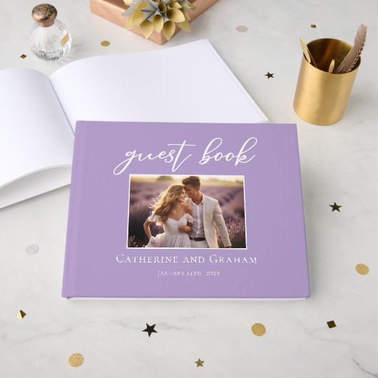 Livre D'or Lilac Violet Mariage Couple Photo (Recto ouvert)