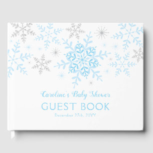 Livre D'or Little Snowflake Boy Baby shower Bleu Argent