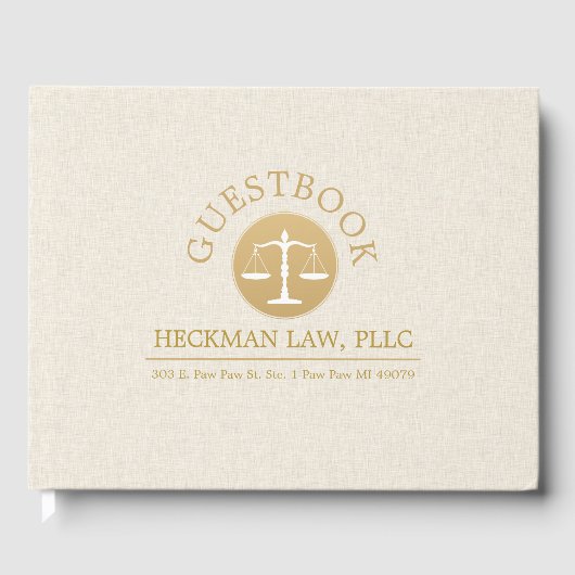 Livre D'or Logo de justice en or en lin beige (Recto)