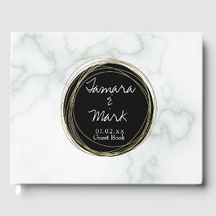 Livre D'or Logo de mariage circulaire en marbre faux or éléga