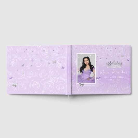 Livre D'or Lumière argentée Rose violet élégant Photo Quincea (Complet)