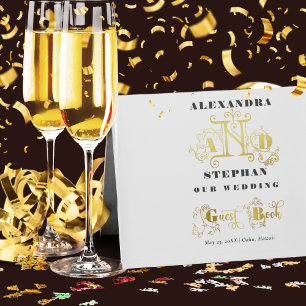 Livre D'or Luxe Romantique Flourish Calligraphie Mariage Or