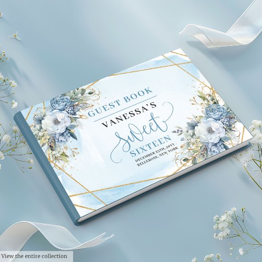 Livre D'or Luxueuses Fleurs d'or bleu bleu blanc Dusty Sweet