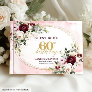 Livre D'or Luxueux Boho Marsala Or Floral 60e Anniversaire