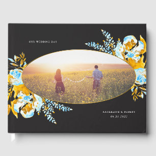 Livre D'or luxueux or turquoise mariage floral