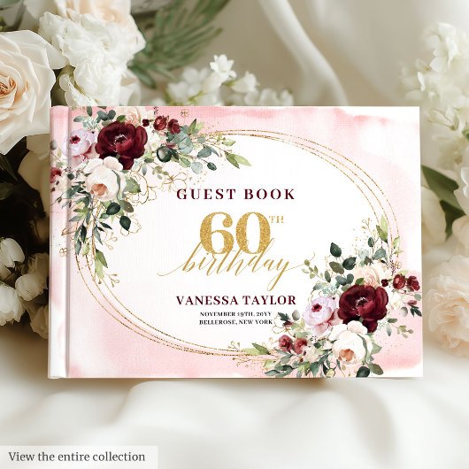Livre D'or Luxury Boho Marsala Gold Floral 60th Birthday