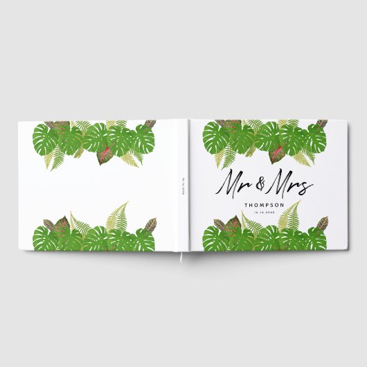 Livre D'or M. & Mme Modern Tropical Feuille Script Mariage (Complet)