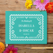 Livre D'or Magnifique Ornate Papel Picado Aqua Mariage