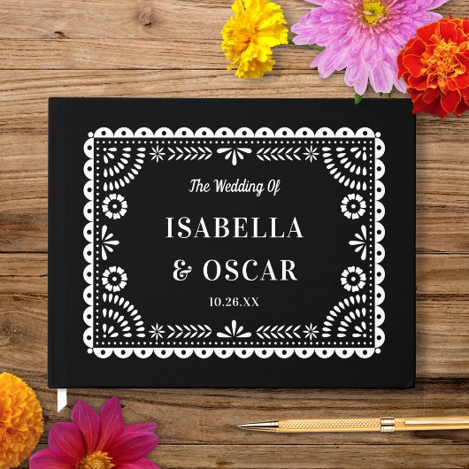 Livre D'or Magnifique Ornate Papel Picado Black Mariage