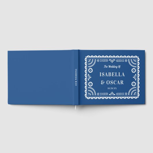 Livre D'or Magnifique Papel Orné Picado Mariage Bleu (Complet)