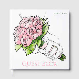 Livre d'or - Main de la mariée avec bague et pivoi