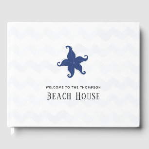 Livre D'or Maison de plage bleue et blanche simpliste