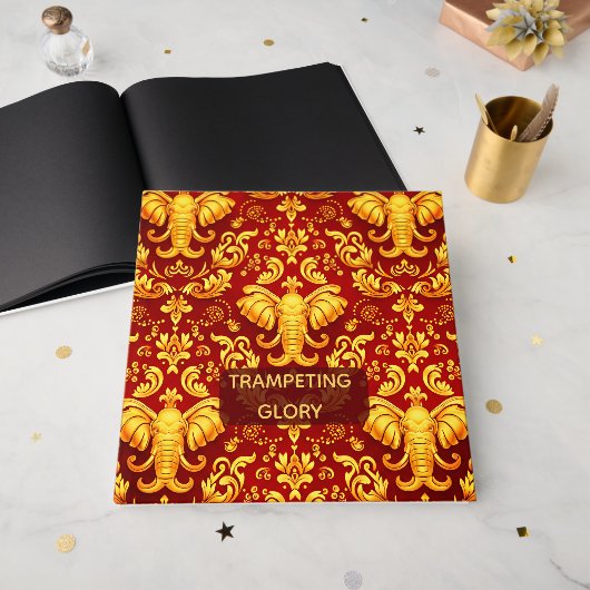 Livre D'or Majestic Memories: Customizable Crimson Elephant (Recto ouvert)