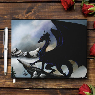 Livre D'or Majestueux Montagnes de Fantasy Sombres Dragon Noi