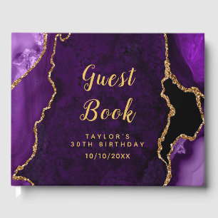 Livre D'or Marbre d'âge mauve et or Anniversaire