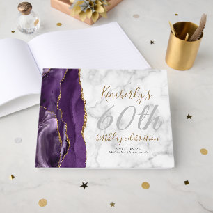 Livre D'or Marbre de naissance moderne en agate violette et é