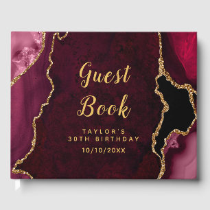 Livre D'or Marbre rouge et or Agate Anniversaire