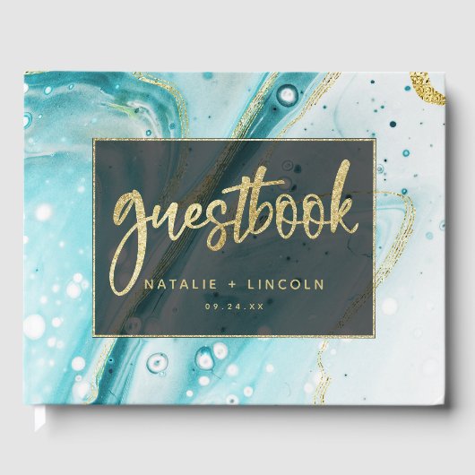 Livre D'or Marbre Turquoise à éclaboussure épaisse avec Maria (Recto)