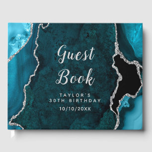 Livre D'or Marbre turquoise et Argent Agate Anniversaire