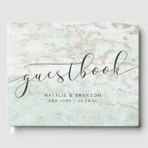 Livre D'or Marbres modernes en Mint avec Mariage or Rose