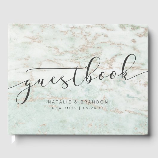 Livre D'or Marbres modernes en Mint avec Mariage or Rose (Recto)