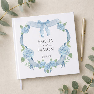 Livre D'or Mariage à l'aquarelle Couronne Fleurie Hortensia B
