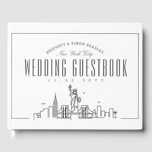 Livre D'or Mariage À New York | Ligne Skyline Déco Moderne (Recto)