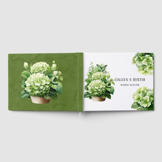 Livre D'or Mariage à papillon vert chic Hydrangea (Complet)
