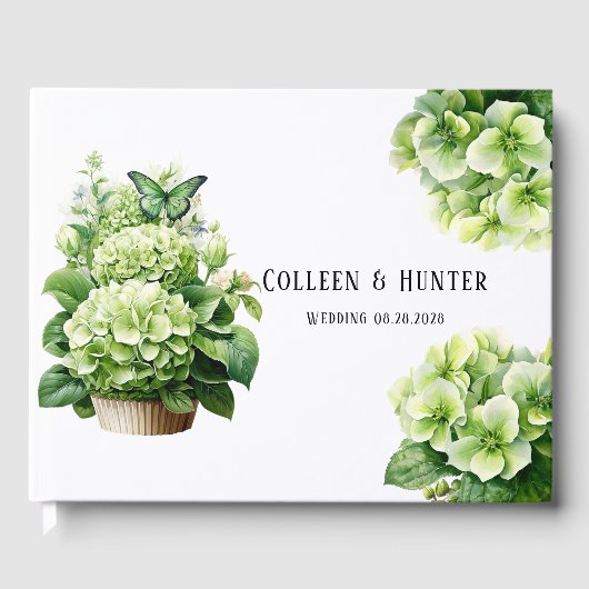 Livre D'or Mariage à papillon vert chic Hydrangea (Recto)