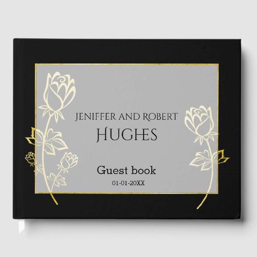 Livre D'or Mariage à thème Rose de feuille d'or (Recto)