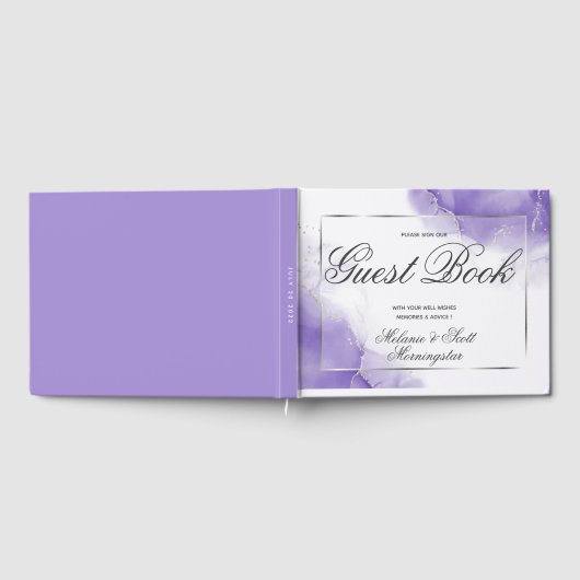 Livre D'or Mariage | Amethyst Purple Script Argent (Complet)