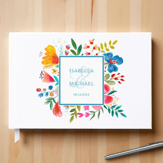 Livre D'or Mariage aquarelle de fleurs sauvages colorées