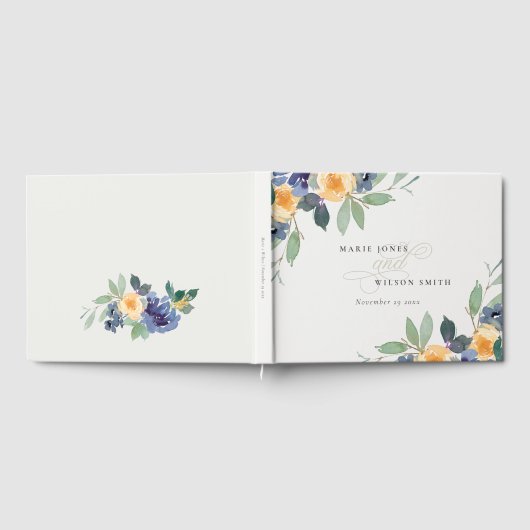 Livre D'or Mariage aquarelle floral jaune bleu joyeux (Complet)