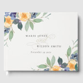 Livre D'or Mariage aquarelle floral jaune bleu joyeux (Recto)