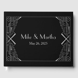 Livre D'or Mariage Art Déco Gatsby Argent sur Fond Noir