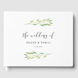 Livre D'or Mariage aux feuilles vertes aquarelle