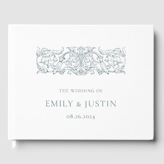 Livre D'or Mariage baroque Bleu Dusty Vintage (Recto)